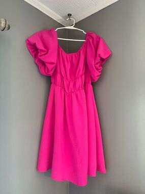 Hot Pink Puff Sleeve Dress